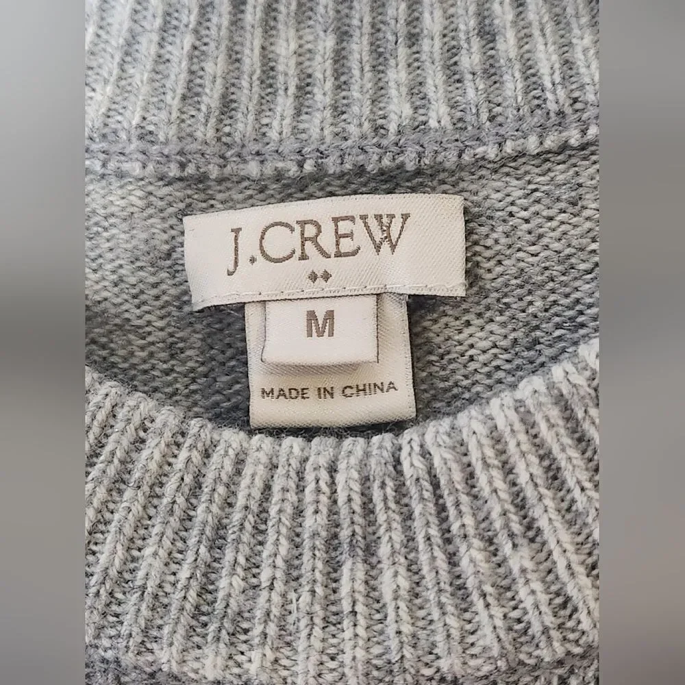 J.Crew M Gray Black 3/4 Slvs WOOL Blend Knitted Ski Print Women's Sweater